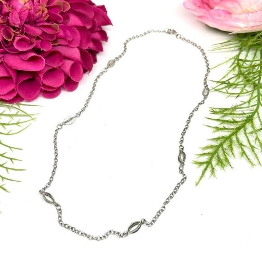 VINTAGE⚜️ART DECO Spiral Link Silver-Tone Chain Necklace